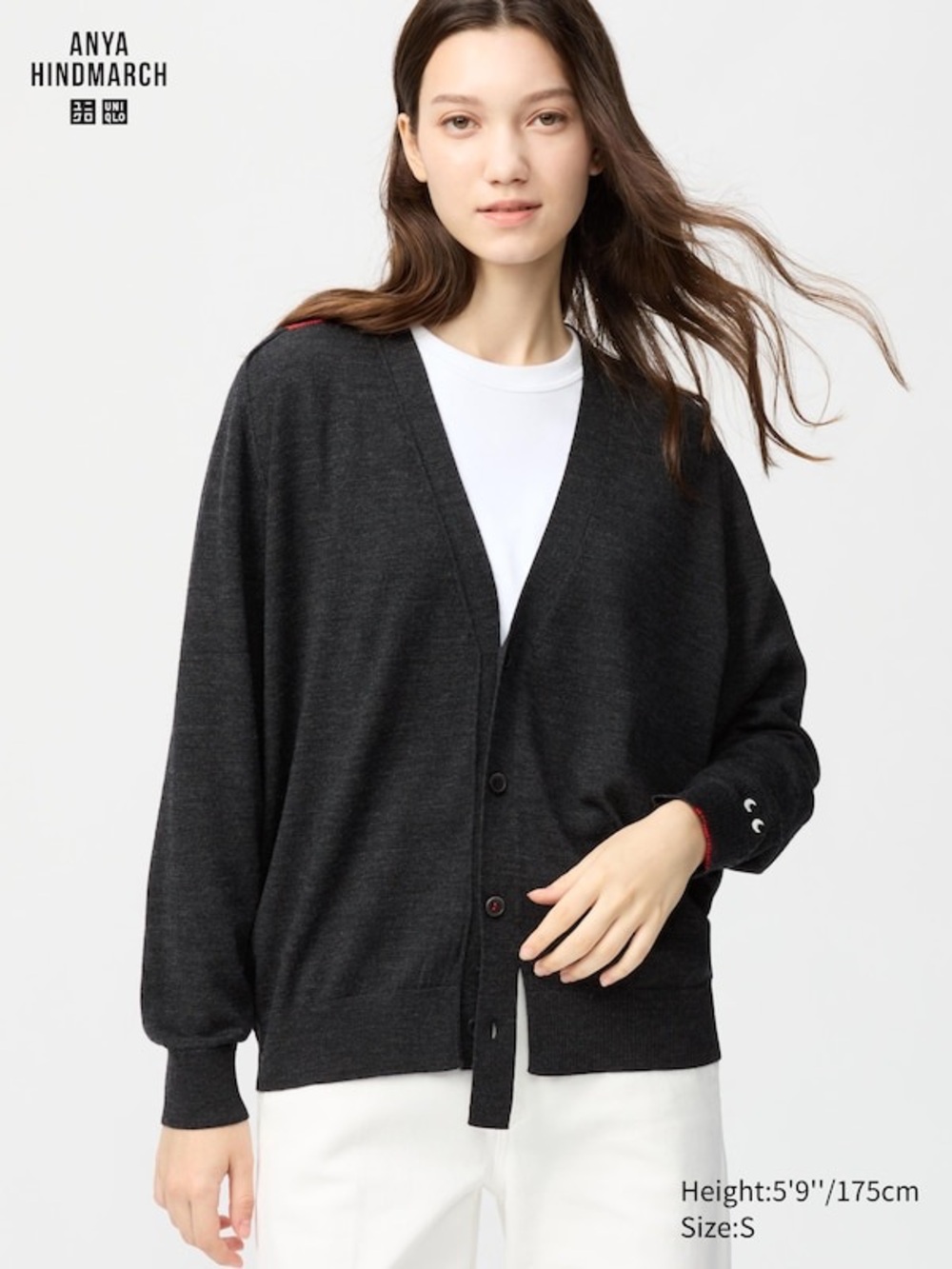 Anya Hindmarch Charcoal Black V-Neck Button Cardigan